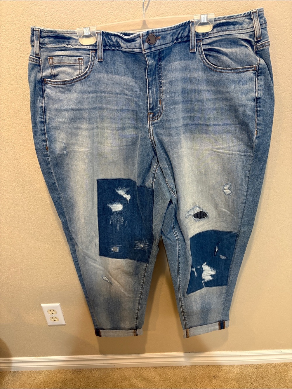 Lane Bryant Light Blue Distressed Patch Jeans-Size 22